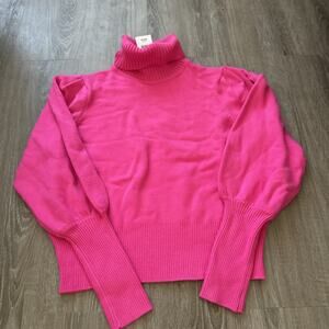 French Connection Women Medium Hot Pink Sweater‎ Turtle Neck Puff Sleeve New NWT